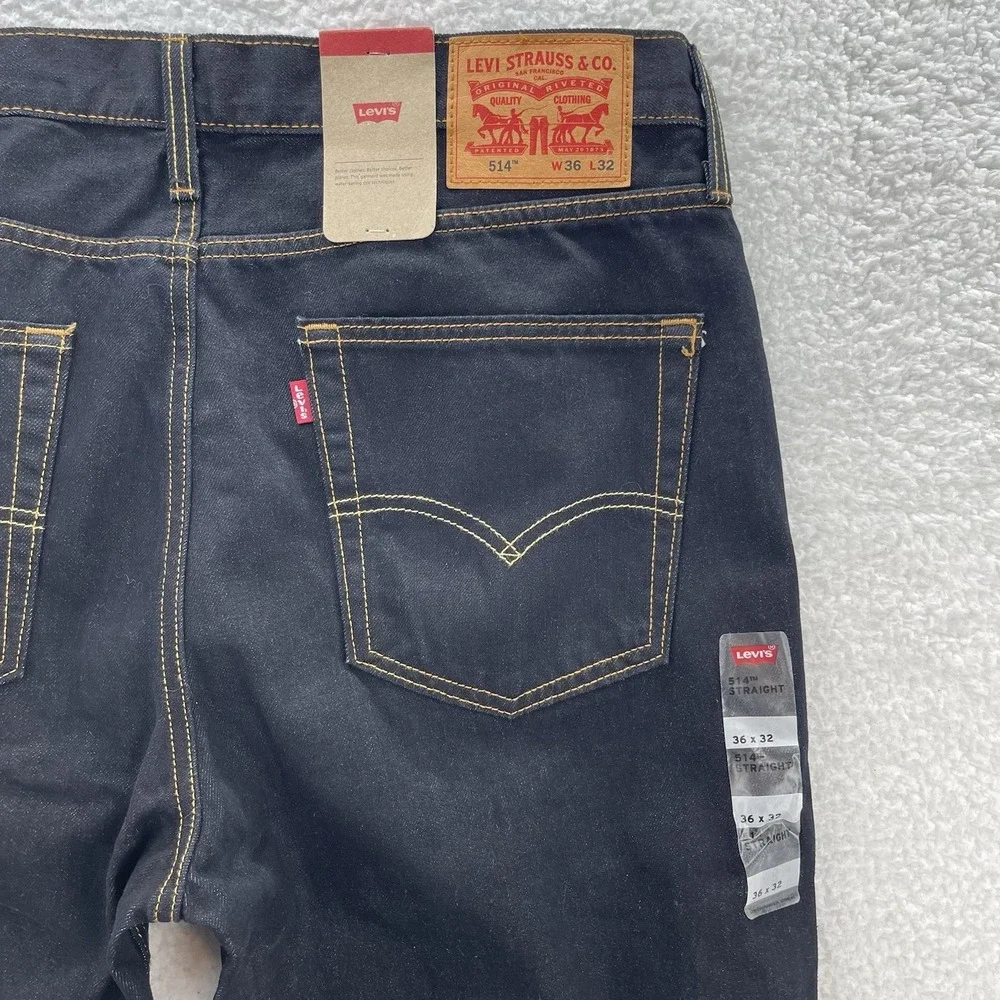 Levis Jeans Mens 36x32 Black 514 Straight Stretch Dark Wash Denim Work Grunge